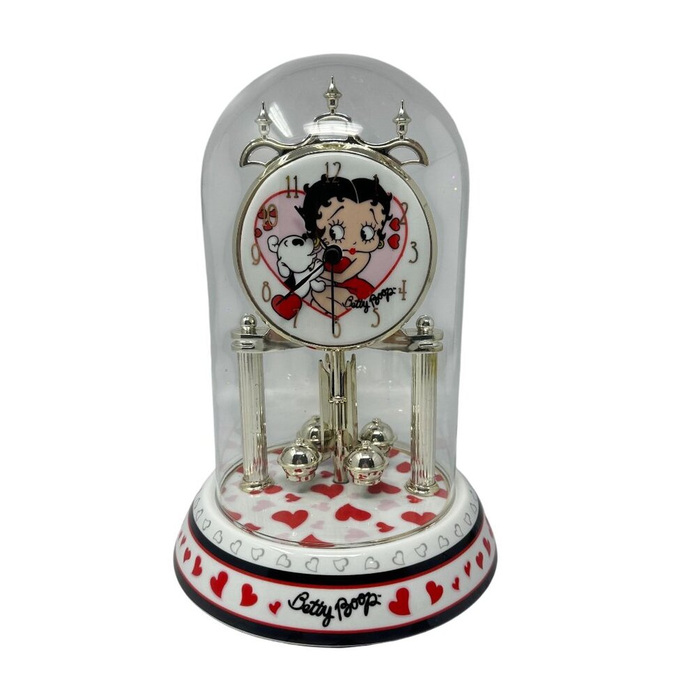 Betty Boop Anniversary Clock 2006 Cloche Glass Dome Gold Balls Pendulum 8 Inch